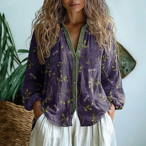 Ambre™ | Camisa vintage con estampado de hojas