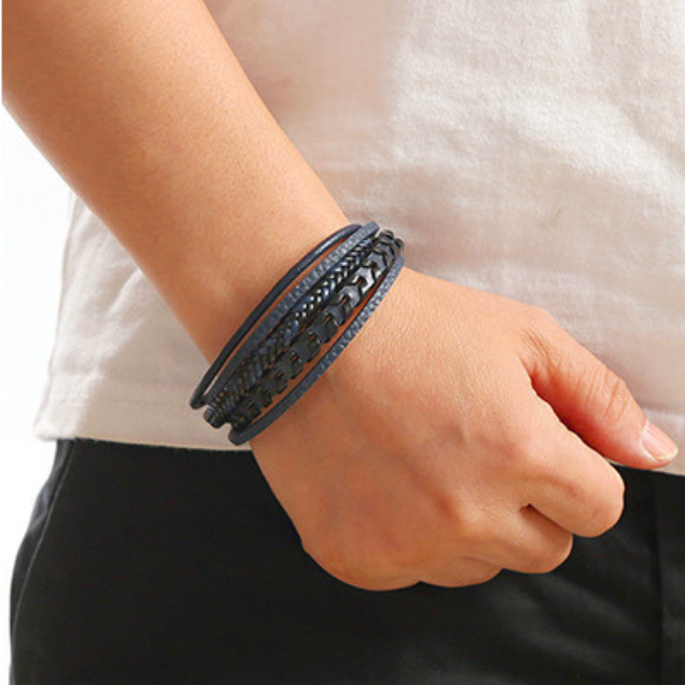 Ragnar Band - Pulsera vikinga trenzada de cuero