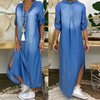 Lea | Vestido largo estilo vaquero con abertura lateral