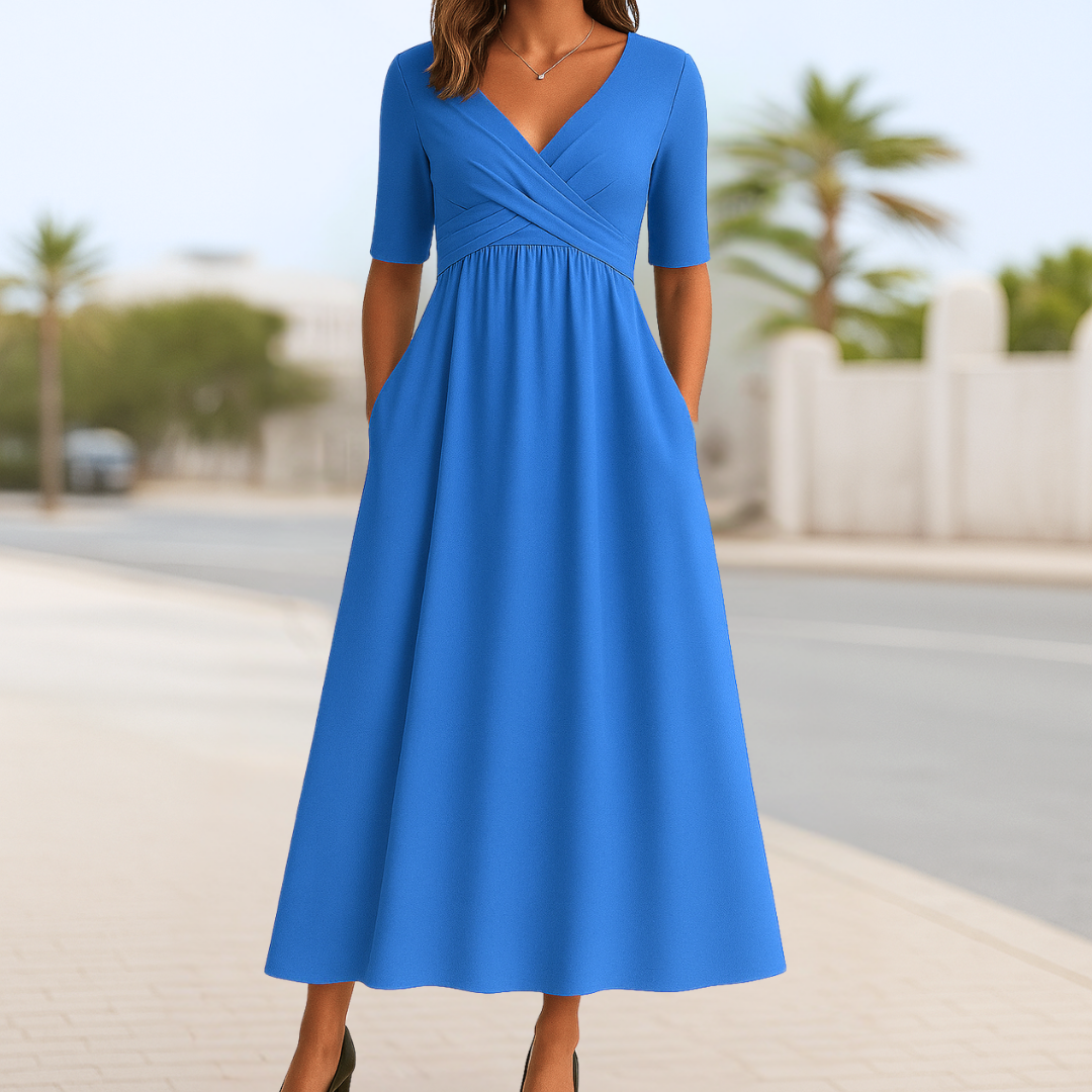 Monique | Vestido Cruzado de Manga Corta con Frente Cruzado