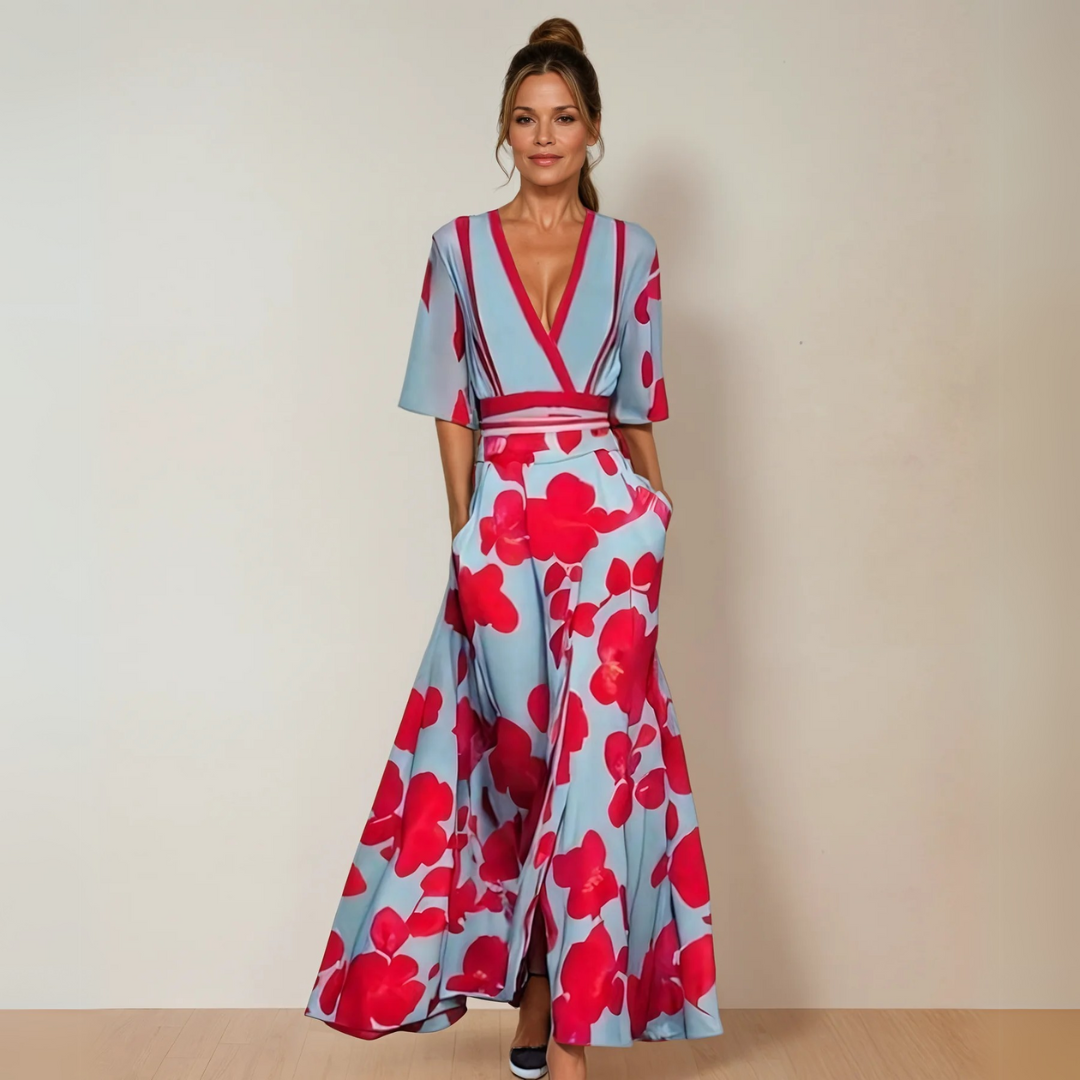 Xenovia – Vestido maxi floral con escote en V