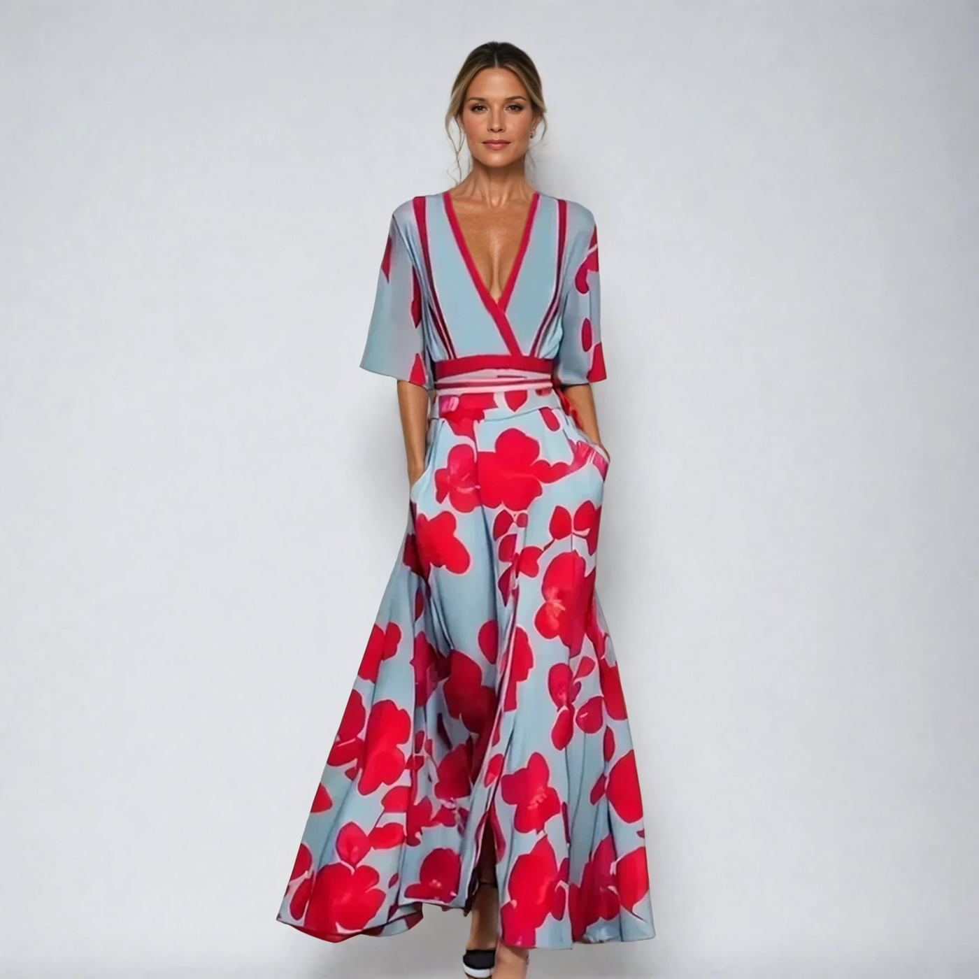 Xenovia – Vestido maxi floral con escote en V