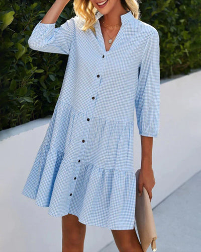 Primrose I Vestido de Día con Botones y Estampado Vichy