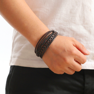 Ragnar Band - Pulsera vikinga trenzada de cuero