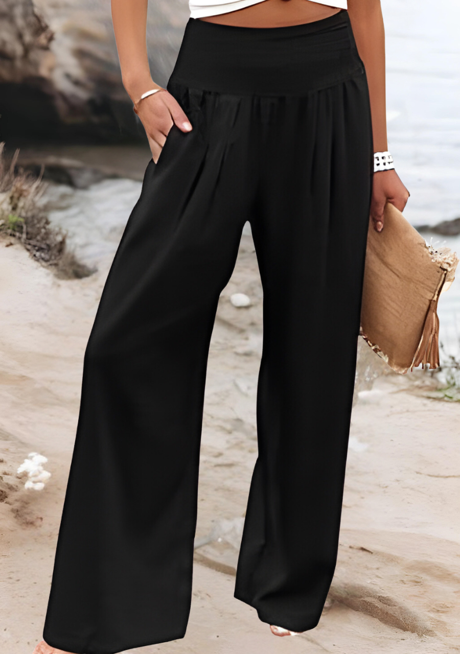Whitney I Pantalones de Pierna Ancha con Cintura Fruncida