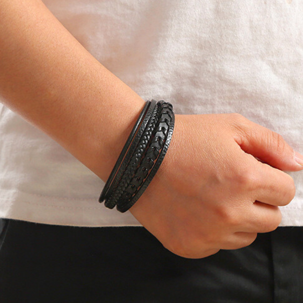 Ragnar Band - Pulsera vikinga trenzada de cuero