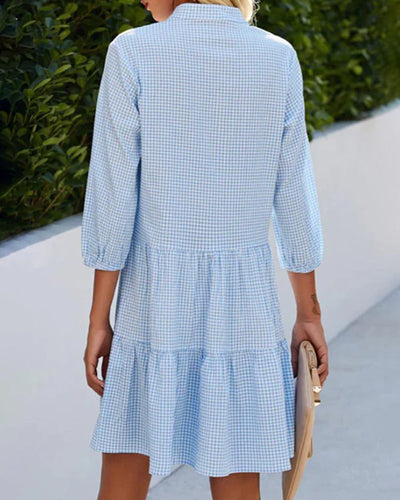 Primrose I Vestido de Día con Botones y Estampado Vichy