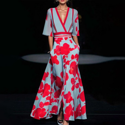 Xenovia – Vestido maxi floral con escote en V