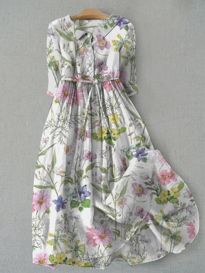 Dahlia - Vestido floral de verano en línea A con lazos en la cintura