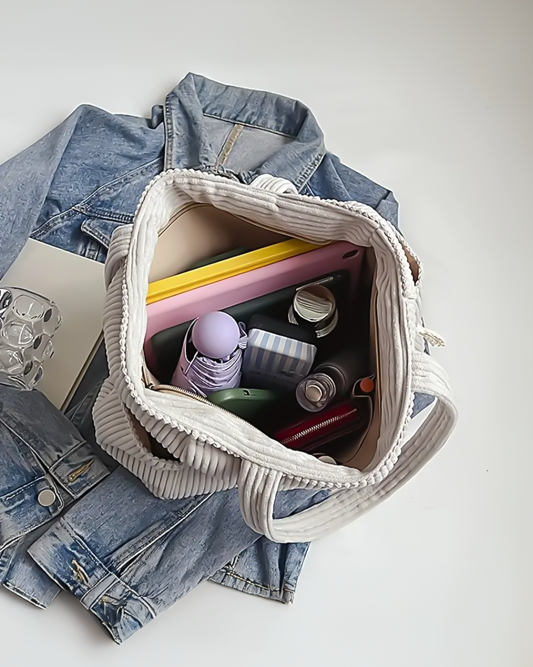 María – Bolso de mano de canalé con detalle de cordón