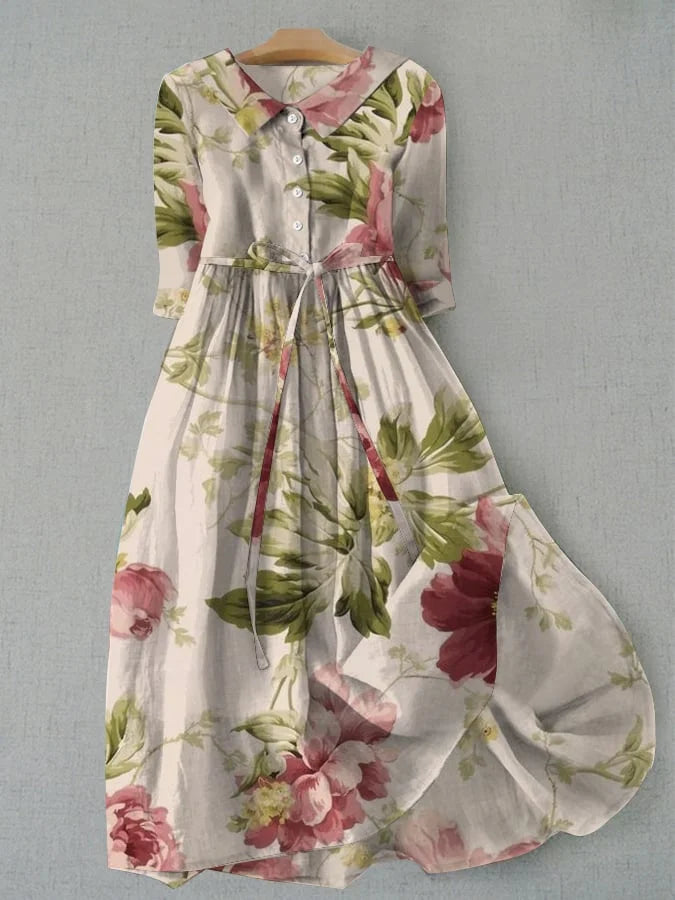 Baylee - Vestido Floral Vintage con Cinturón en la Cintura