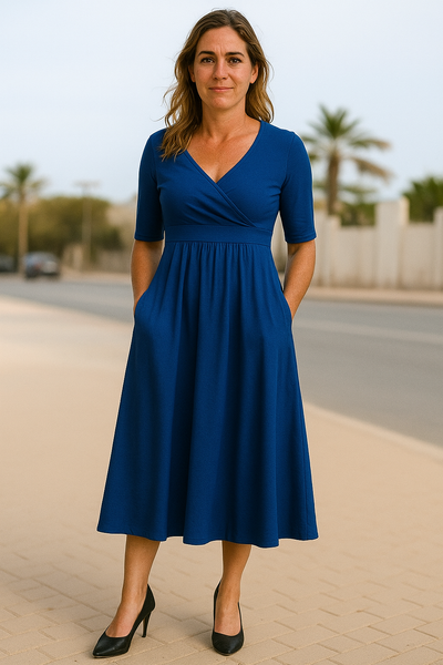 Monique | Vestido Cruzado de Manga Corta con Frente Cruzado