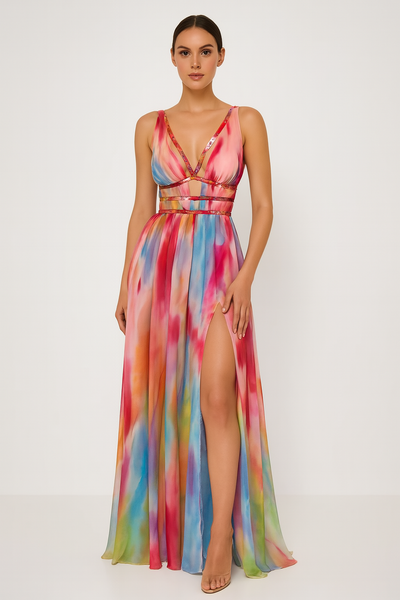 Freya | Vestido maxi estampado a mano