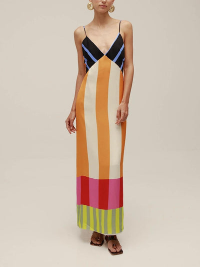 Paloma – Vestido Largo de Rayas Coloridas