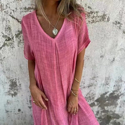 Naia I Vestido de Algodón y Lino con Escote en V