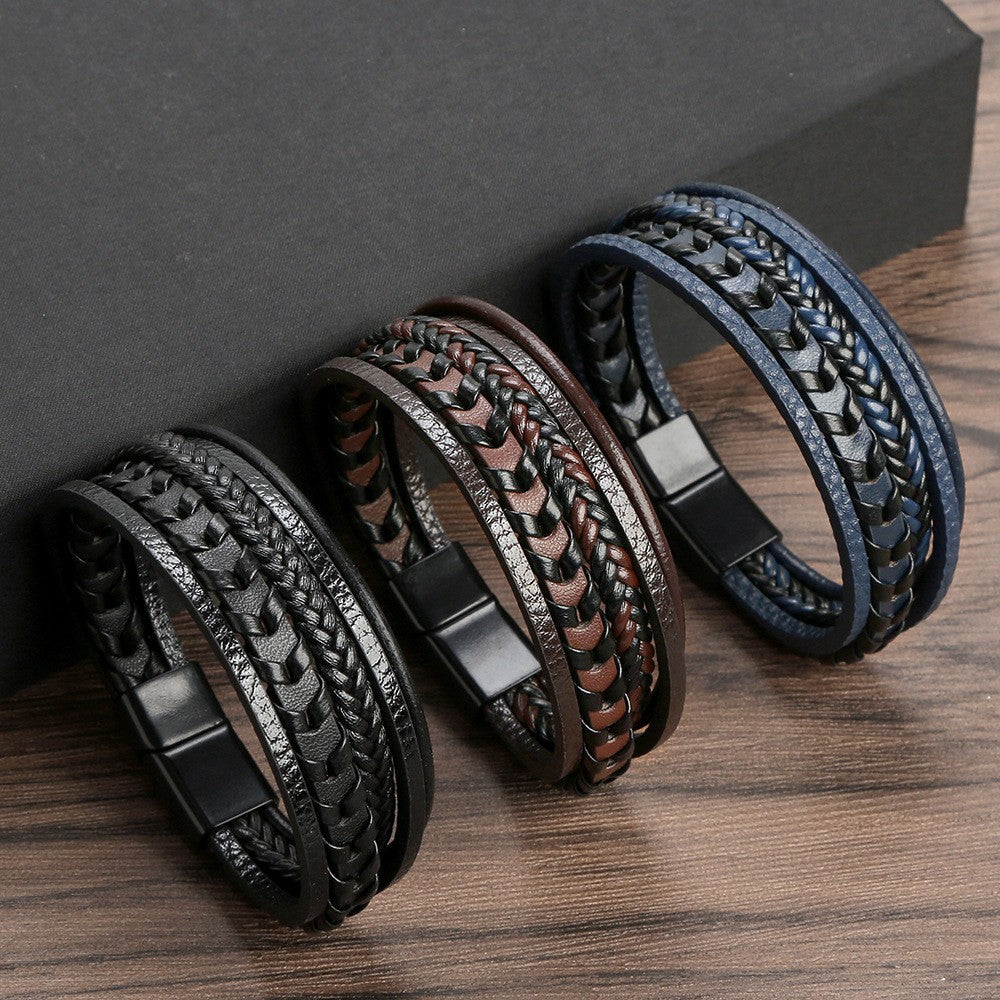 Ragnar Band - Pulsera vikinga trenzada de cuero