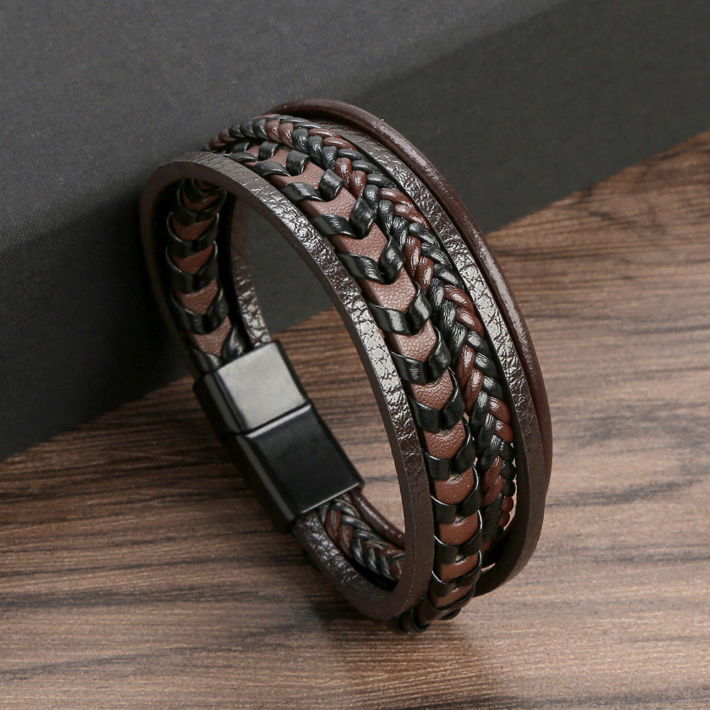Ragnar Band - Pulsera vikinga trenzada de cuero