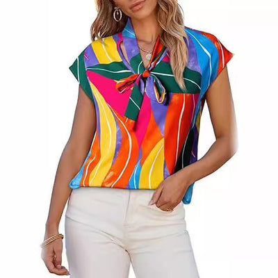 Sofía | Blusa con Estampado Abstracto y Lazo al Cuello