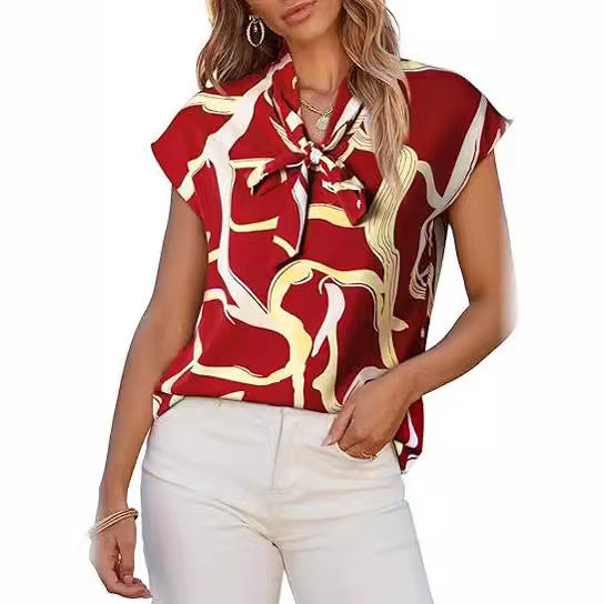 Sofía | Blusa con Estampado Abstracto y Lazo al Cuello
