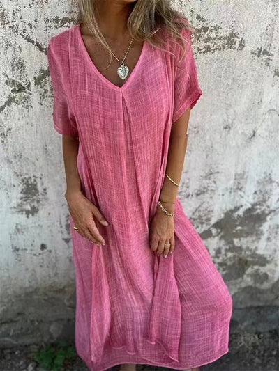 Naia I Vestido de Algodón y Lino con Escote en V