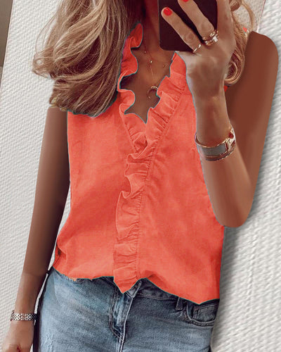 Sophie – Blusa sin mangas con cuello en V y volantes