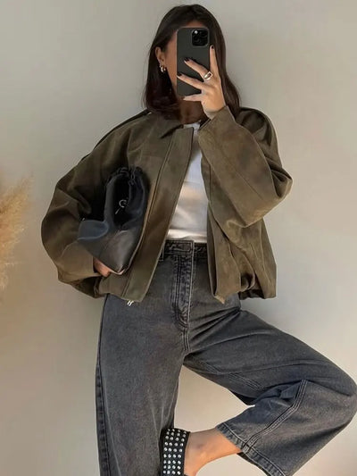 Giada | Chaqueta Oversize de Piel de Gamuza