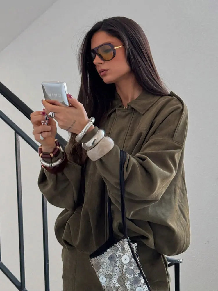 Giada | Chaqueta Oversize de Piel de Gamuza