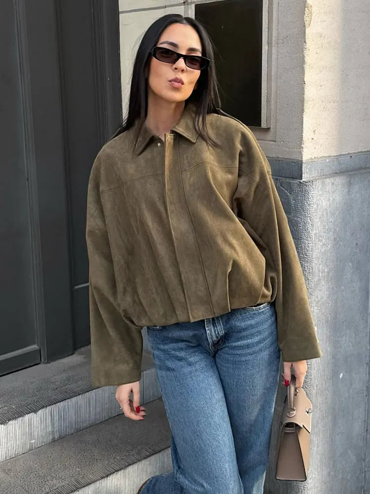 Giada | Chaqueta Oversize de Piel de Gamuza