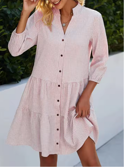 Primrose I Vestido de Día con Botones y Estampado Vichy