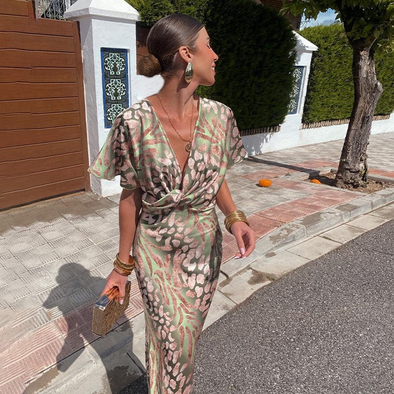 Rida – Vestido Largo Torcido con Escote en V