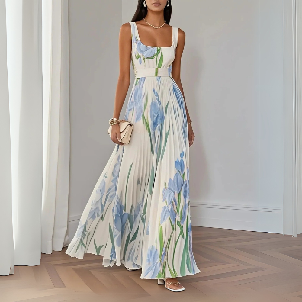 Nina I | Elegante vestido largo plisado floral para mujer