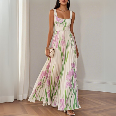 Nina I | Elegante vestido largo plisado floral para mujer