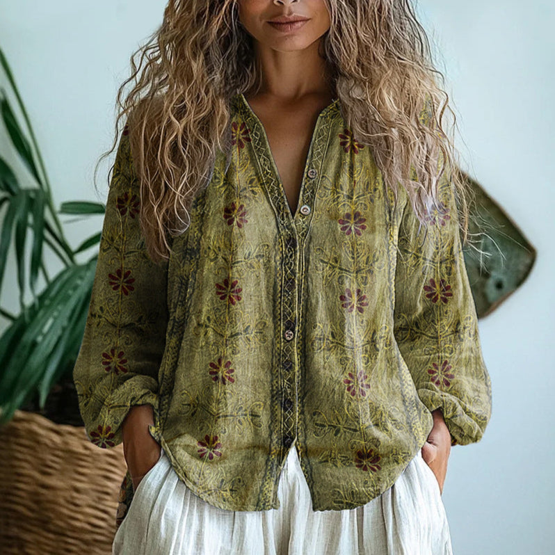 Ambre™ | Camisa vintage con estampado de hojas