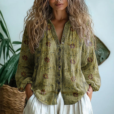 Ambre™ | Camisa vintage con estampado de hojas