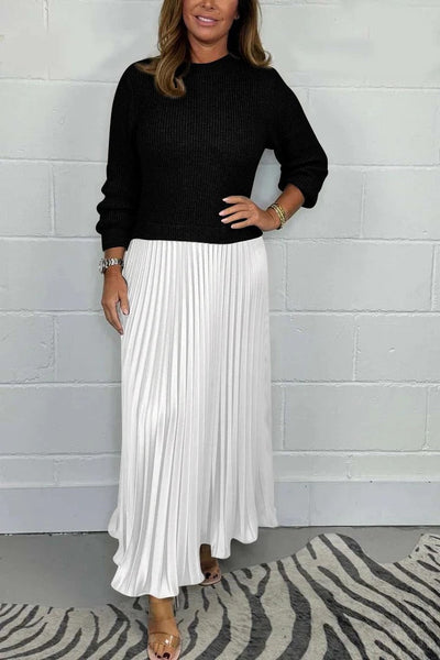 Claudia – Elegante vestido maxi con cuerpo de punto y falda plisada