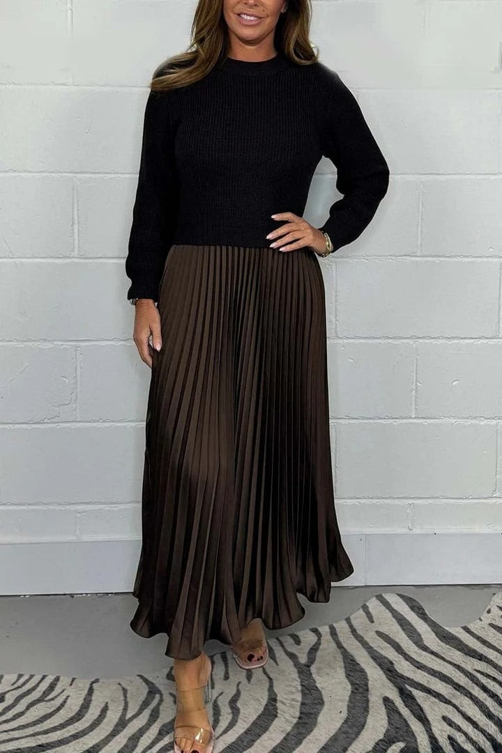 Claudia – Elegante vestido maxi con cuerpo de punto y falda plisada