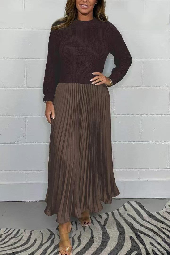 Claudia – Elegante vestido maxi con cuerpo de punto y falda plisada