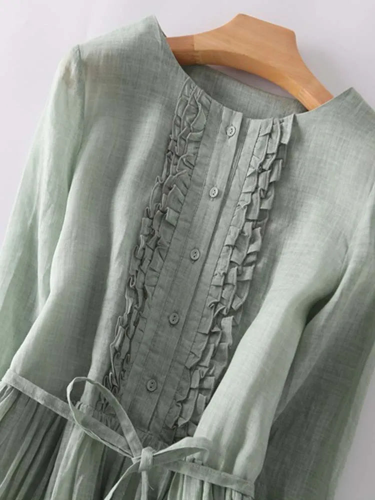 Arya - Vestido Retro para Mujer con Cuello Redondo y Cinturón en la Cintura