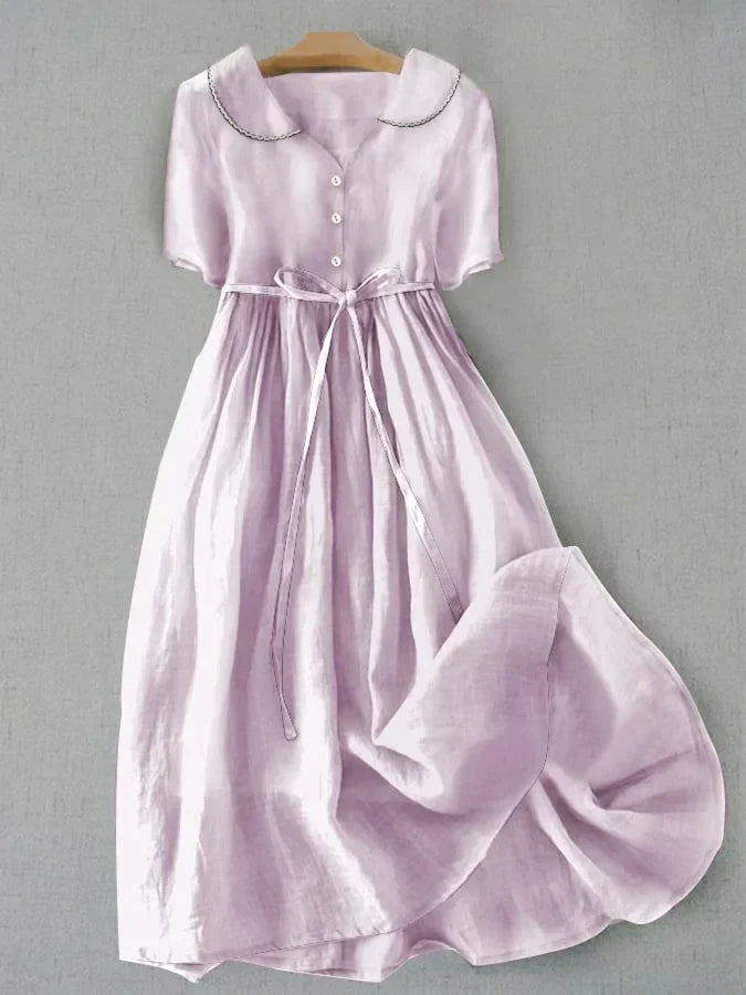 Isla - Elegante Vestido de Algodón y Lino con Manga Tres Cuartos