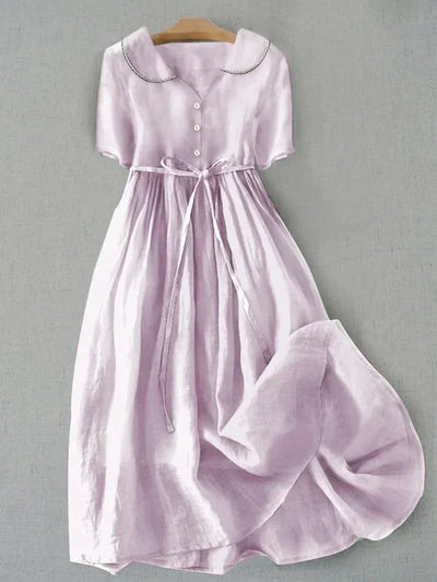 Isla - Elegante Vestido de Algodón y Lino con Manga Tres Cuartos