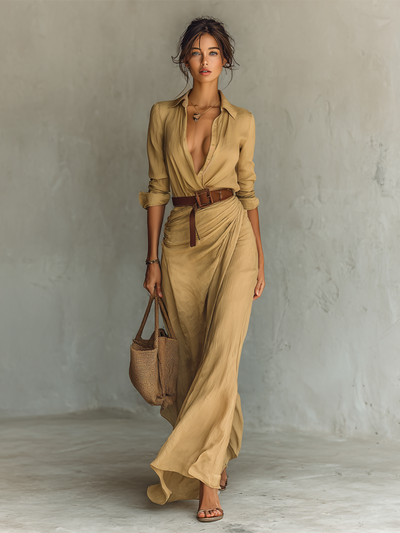 Senna | Vestido maxi largo con cuello con solapas