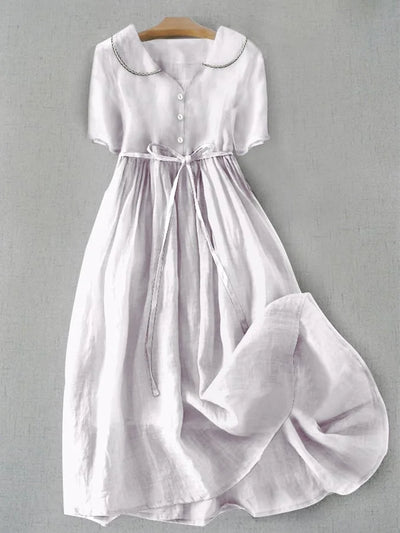Isla - Elegante Vestido de Algodón y Lino con Manga Tres Cuartos