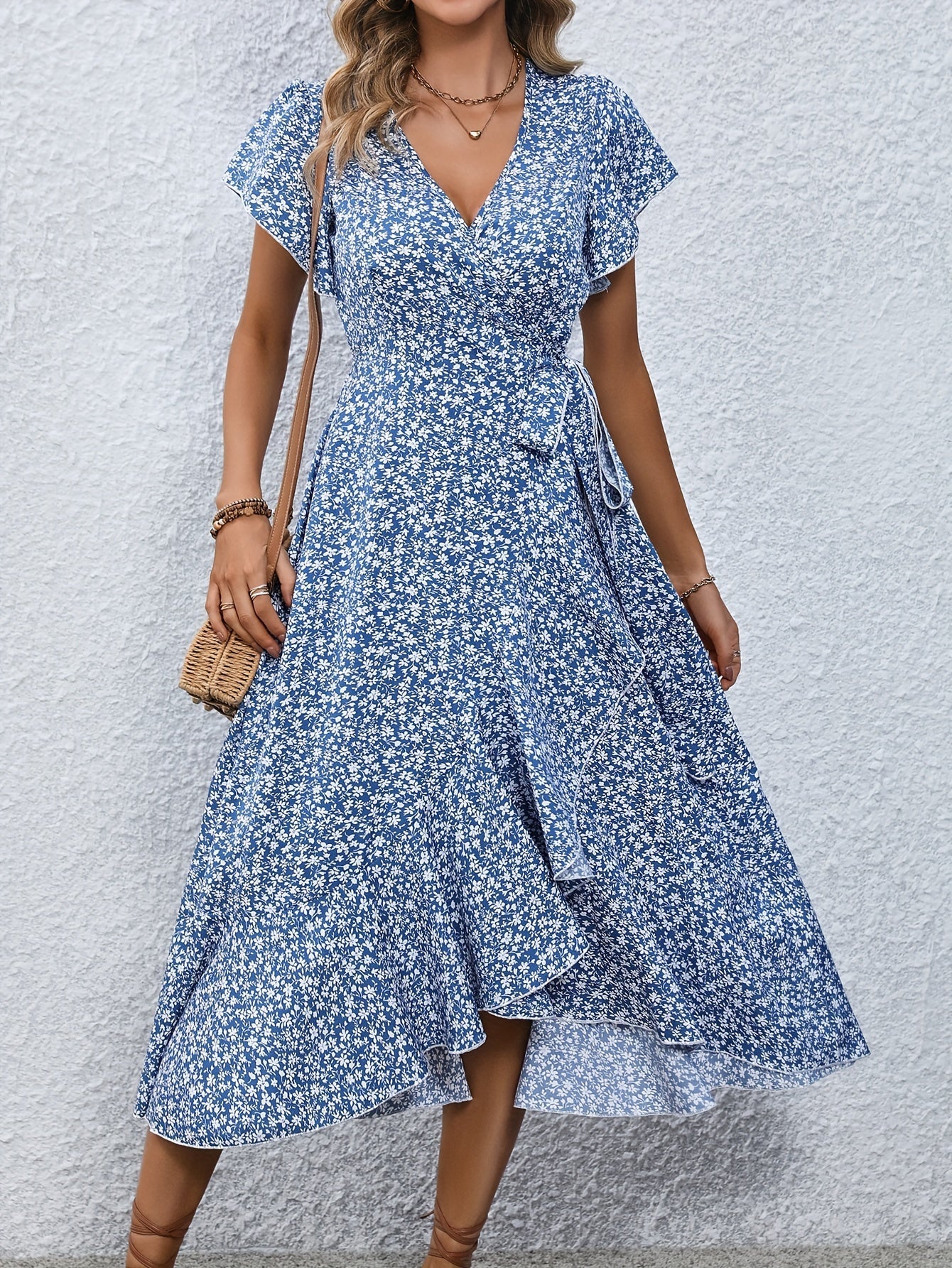Ellen | Vestido Midi Cruzado con Estampado Floral