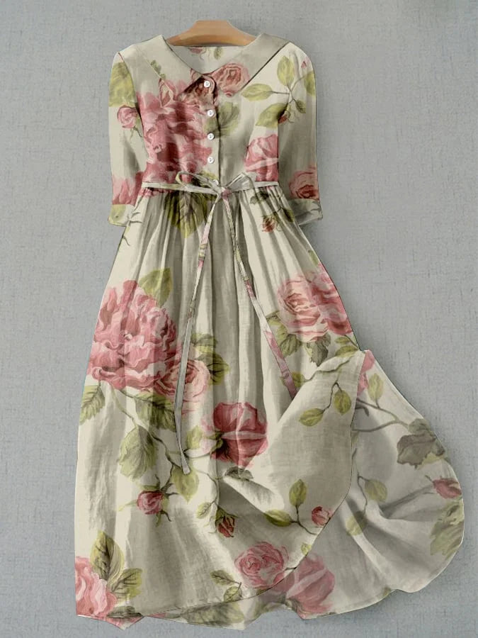 Marley - Vestido Vintage con Cinturón y Estampado Floral