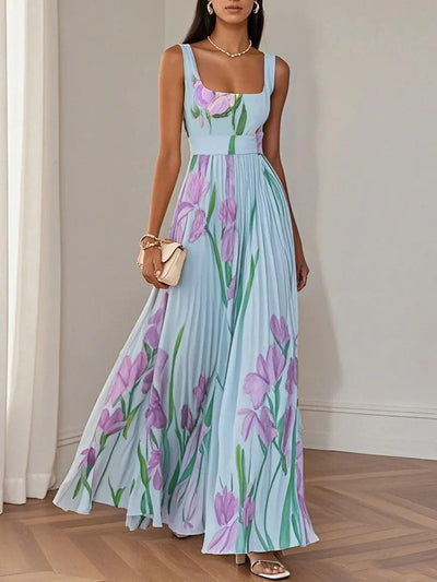 Nina I | Elegante vestido largo plisado floral para mujer