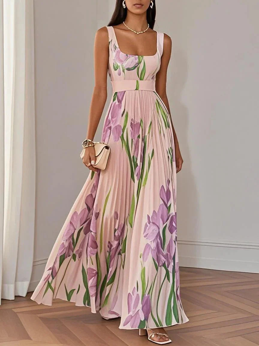 Nina I | Elegante vestido largo plisado floral para mujer