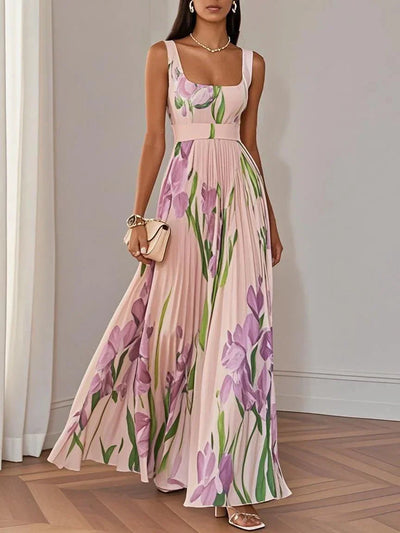 Nina I | Elegante vestido largo plisado floral para mujer
