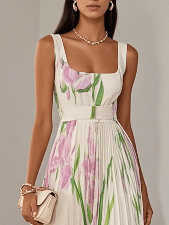 Nina I | Elegante vestido largo plisado floral para mujer