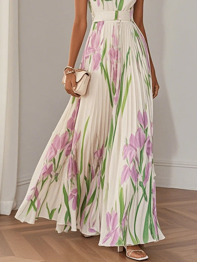 Nina I | Elegante vestido largo plisado floral para mujer