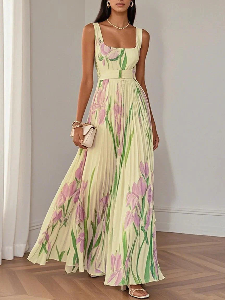 Nina I | Elegante vestido largo plisado floral para mujer